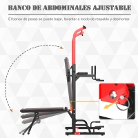 Multiestación Máquina de Musculación Multifuncional Plegable con Banco Acolchado Altura Ajustable en 6 Niveles Acero 94x174x180-230 cm Negro y Rojo