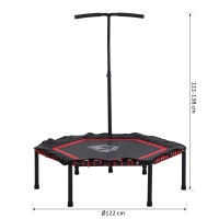 Trampolín Profesional Fitness Hexagonal Power Jump 122/130/138cm Manillar Regulable 3 Niveles Altura Rojo