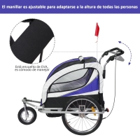 Remolque para Bicicleta tipo Carro con Barra de Paseo para Niños de 2 Plazas con Rueda Delantera Giratoria 360°