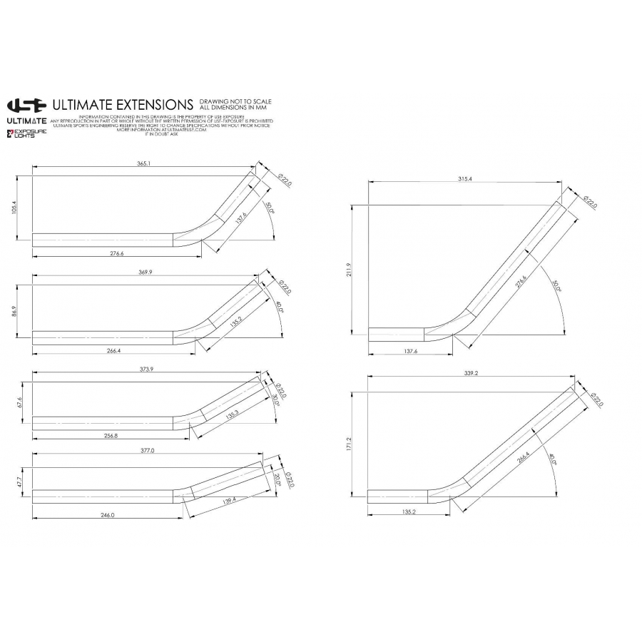 USE CARBON EXTENSIONS 320mm -40 DEG. BEND SET