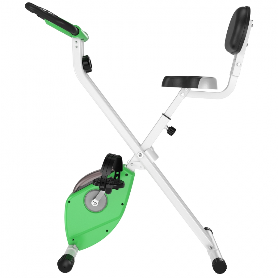 Bicicleta Estática para Ejercicios Profesional Bicicleta Vertical Plegable de Forma X con 8 Niveles Resistencia Magnética Asiento con Altura Ajustable Acero 43x97x109 cm Verde