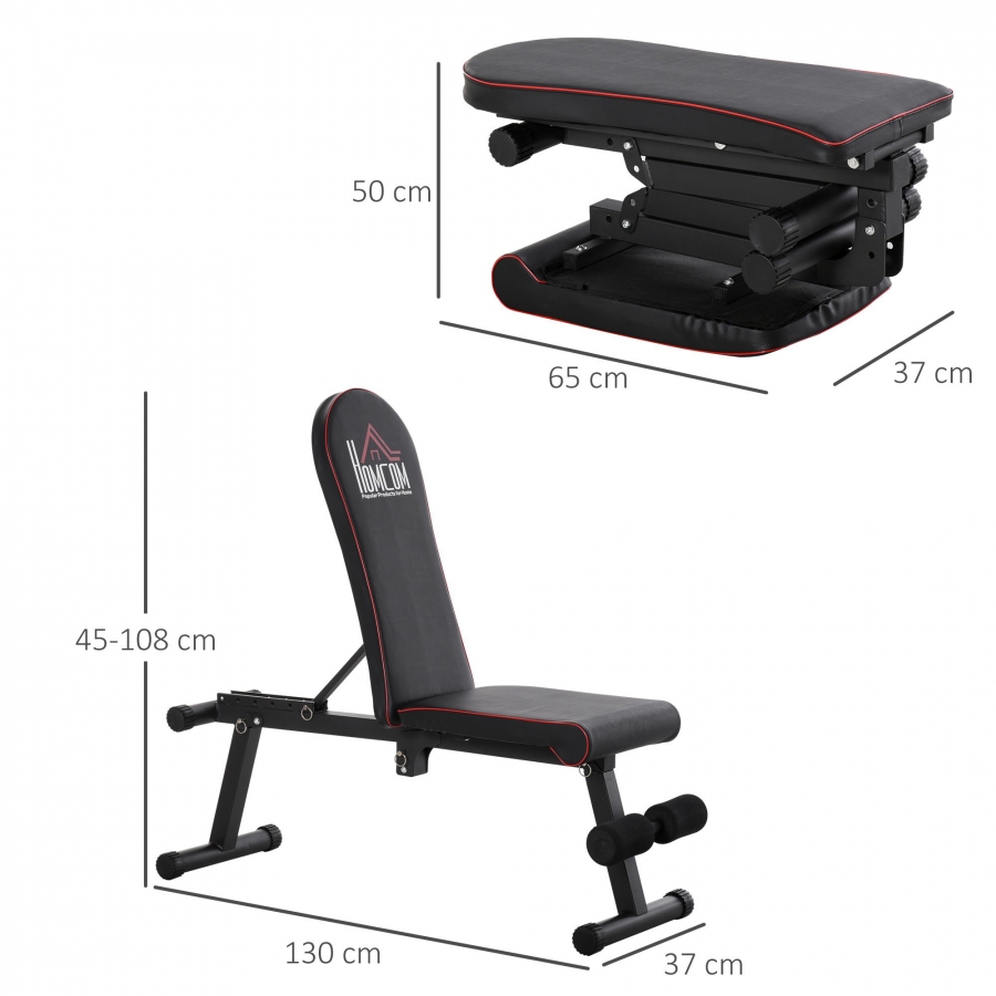 Banco de Musculación Plegable con Altura Ajustable y Ángulo del Respaldo Regulable de 6 Niveles para Levantamiento Abdominales 130x37x45-108 cm Negro