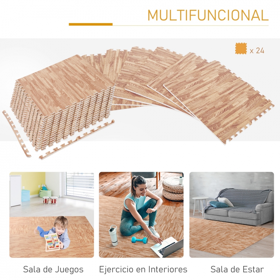 Alfombra Puzzle 24 Piezas Alfombrilla Puzzle Protectora de Suelo Suave para Niños o Gimnasio Fitness de Goma Espuma EVA 60x60x1 cm Marrón