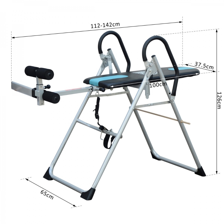 Tabla de Inversión Gravitacional Plegable con Altura Ajustable a 147-198cm y Cinturón de Seguridad Carga 136kg Material de Acero