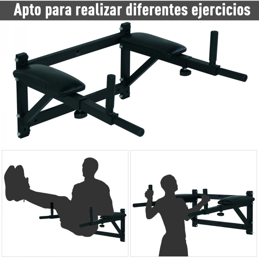 Barra de Musculación para Pared con Brazos Ajustables para hacer Dominadas Flexiones y Crossfit en Casa 70x53-63x48 cm Negro