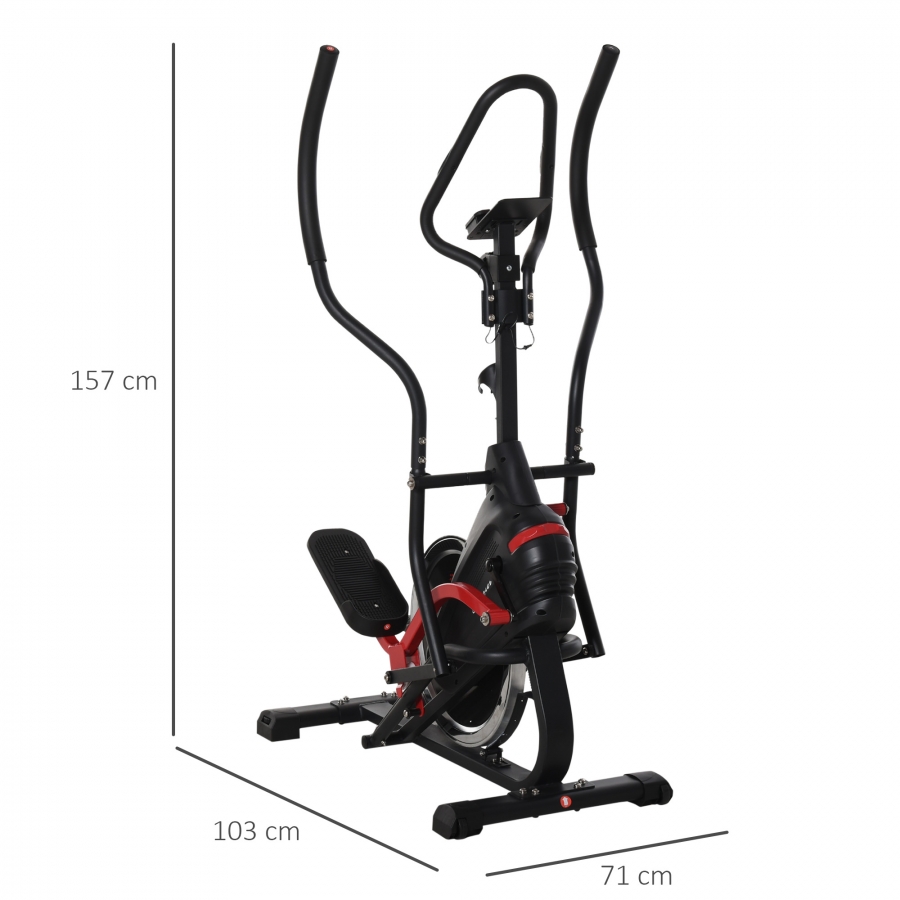 Bicicleta Elíptica de Fitness con Pantalla LCD y Resistencia Bidireccional Ajustable de 8 Niveles Portavasos Volante de Inercia de 7 kg y 2 Ruedas 103x71x157 cm Negro